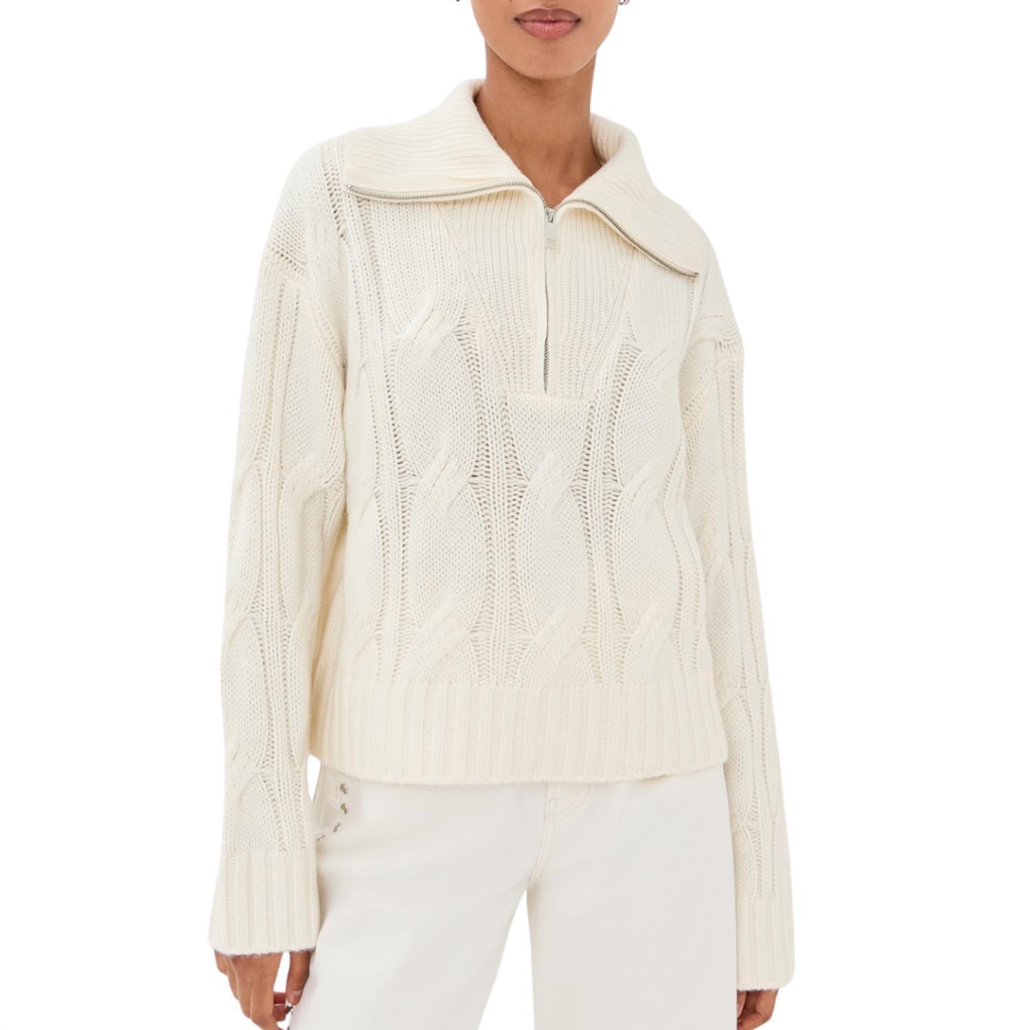 New Sablyn Esme Half Zip Cable Sweater In Gardenia
